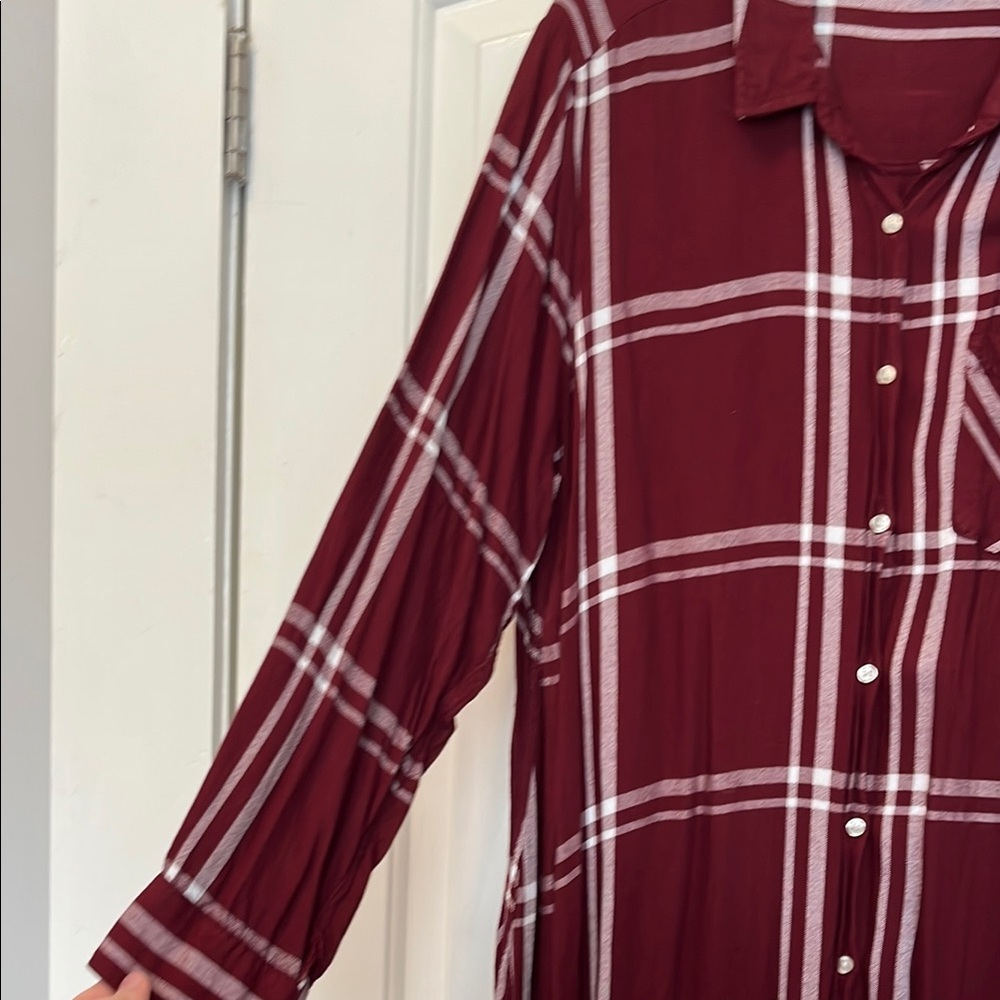 Old Navy Burgundy Plaid Shirt Dress - Picture 5 of 8